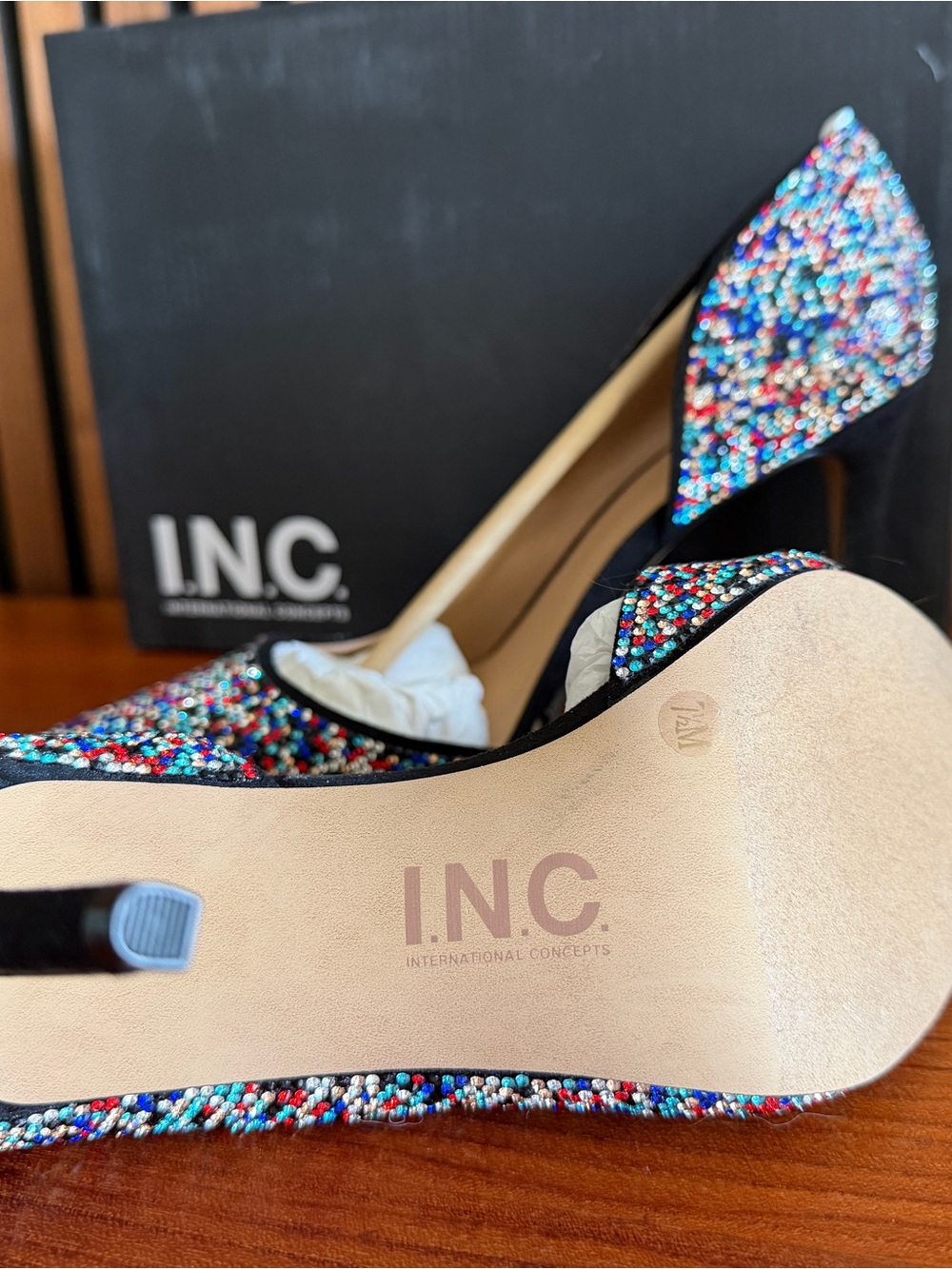 INC International Concepts Multicolor Beaded Pointed Pumps - Picture 3 of 4